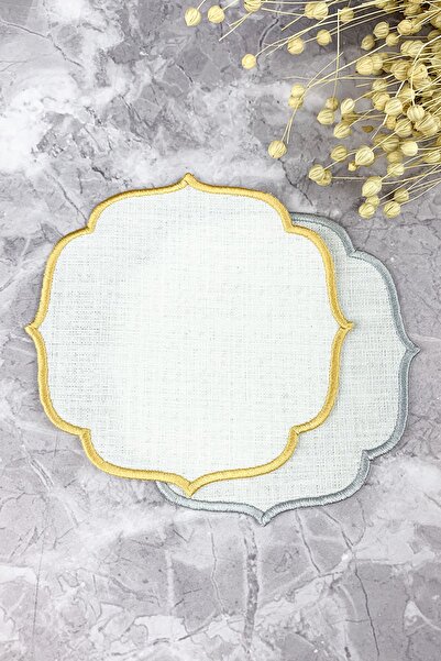 WEARE2 Silver Gray and Gold Embroidered 2-Piece Cocktail Napkin