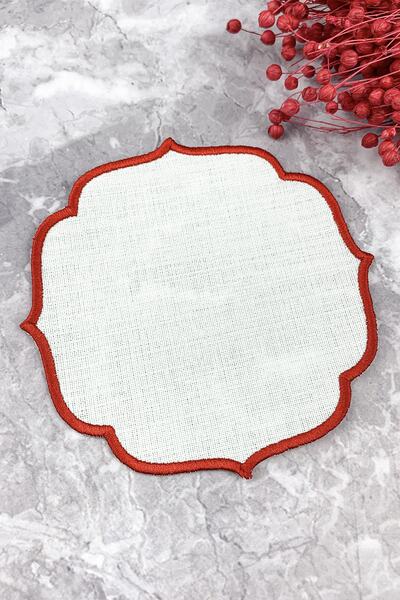 WEARE2 Kırmızı Renkli Nakışlı Keten Efektli Kokteyl Peçetesi