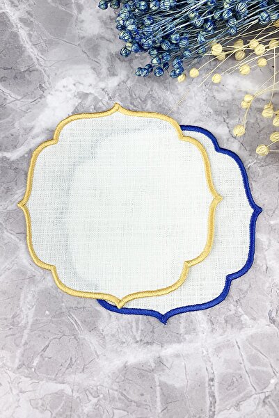 WEARE2 Комплект от 2 коктейлни салфетки в синьо и златисто с бродерия