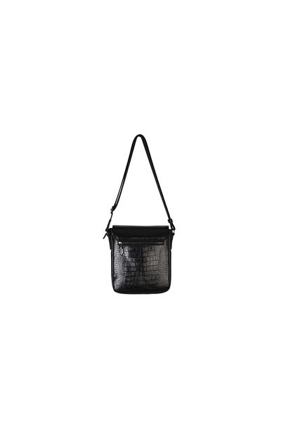 Eminsa Men's Black Crocodile Genuine Leather Shoulder Bag with Strap