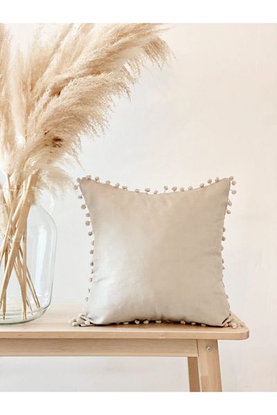 Hestia Home غطاء وسادة صغير بومبوم غطاء وسادة رمادي فاتح