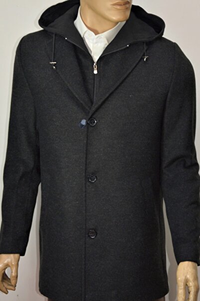 Ege Erkek Giyim Kaşe Kaban Şapkalı Çıkmalı Füme