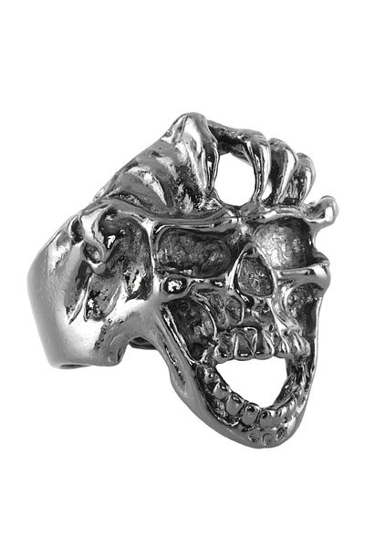 LABALABA Men's Metallic Anthracite Lacquer Plated Adjustable Gothic Skull Ring