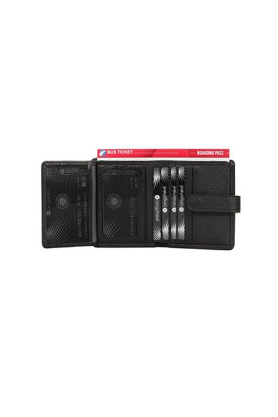 CENGİZ PAKEL Genuine Leather Small Size Black Men's Wallet + Keychain Set