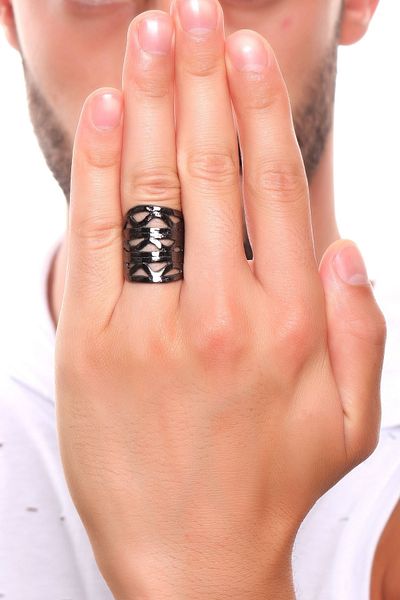 LABALABA Men's Metallic Anthracite Lacquer Plated Adjustable Bohemian Ring