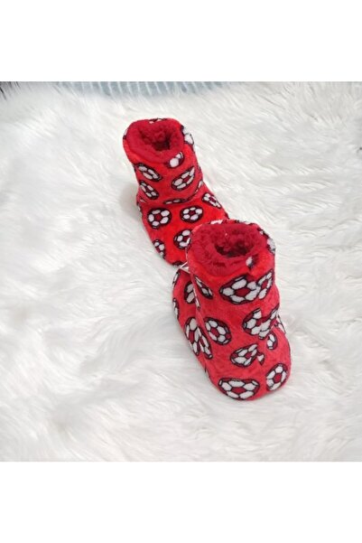 KorseShop Kışlık Kırmızı Ipeksi Çocuk Kalın Peluş Panduf Botu Patik Ev Ayakkabısı Botu Yumuşak Taban