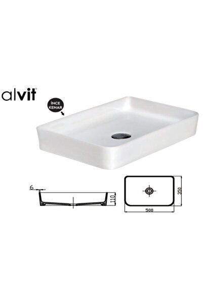 ALVİT Smart Slim Tezgahüstü Setüstü Lavabo 35*50 Cm