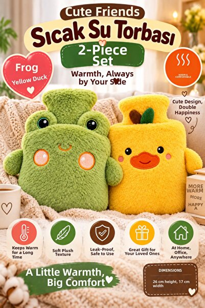 OpenCity Set of 2 Plush Hot Water Bags Frog Yellow Chick 26X17 cm Soft Cover ...