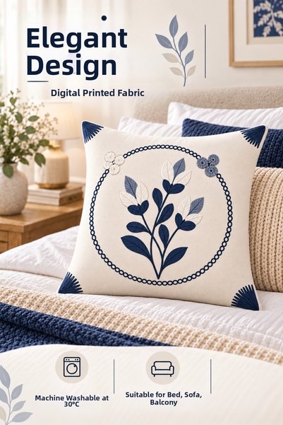 ELHAS Digital Printed Punch Embroidery Patterned Decorative Throw Pillow Cover (1 Piece)
