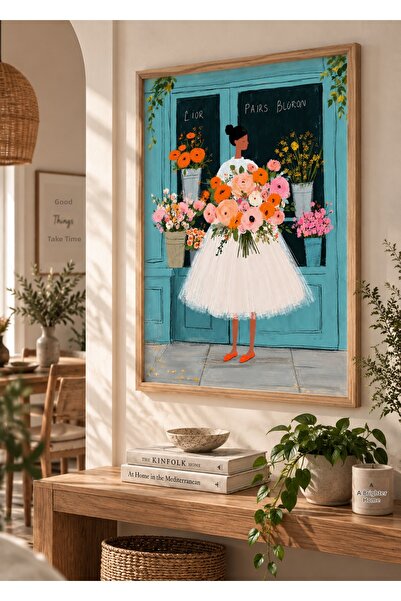 Pegziz Tablou înrămat cu femei floriste – Buchet colorat de flori și ilustraț...