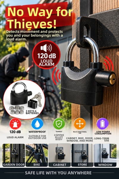 OpenCity 110 Db Alarm Padlock Black Water Resistant Bike Door Cabinet Securit...
