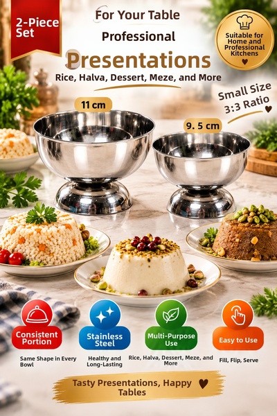 Open Home Concept Set of 2 - Stainless Steel Pilaf and Halva Mold 9.5 cm 11 c...