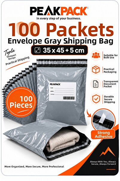 PEAKPACK Gray Cargo Bag with Pockets 35X45+5 cm 100 Pieces Self-Adhesive Shipping Bag