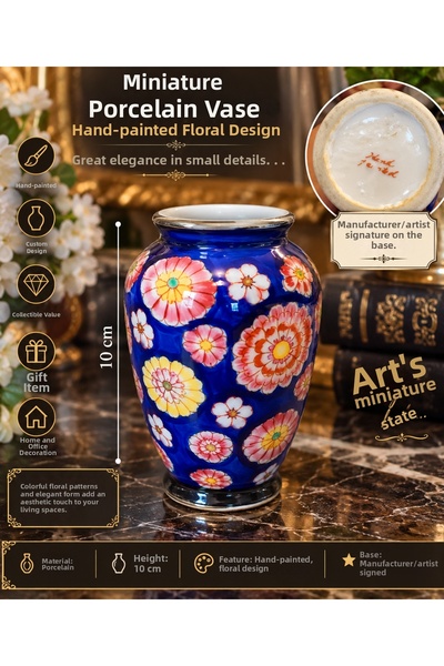 Atak Hediyelik Miniature Porcelain Hand-Painted Floral Patterned Vase – with ...