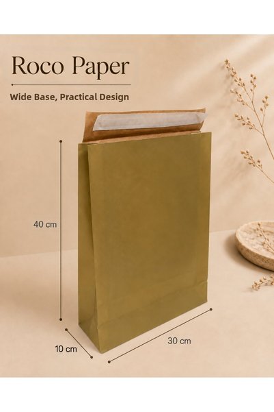 roco paper أكياس ورقية كرافت بشريط لاصق، لون ذهبي، 30x40x10 سم - عبوة من 24 ق...