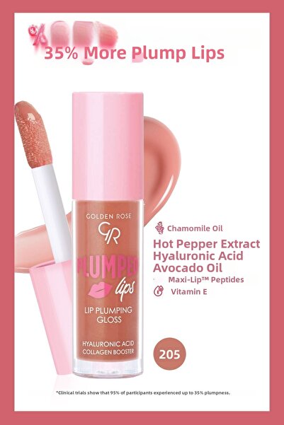 Golden Rose Plumped Lips Plumping Lipgloss 205 Plumping & Moisturizing Lip Gl...