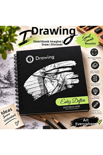 DreamArtgalery دفتر رسم سكيتش بوك 20x20 سم 50 ورقة حلزوني الشكل من الجانب