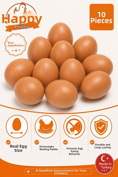 MUTLU TAVUKÇULUK 10 Pieces of Brown Artificial Chicken Eggs, Real Size Plasti...