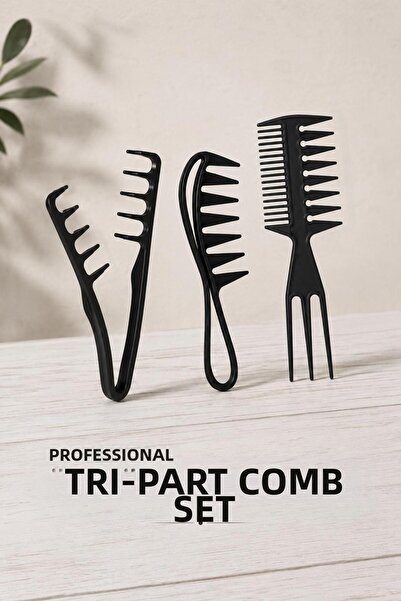 KAYOUBI 3-Piece Professional Black Comb Set Hairdresser Type Hair Opening and...