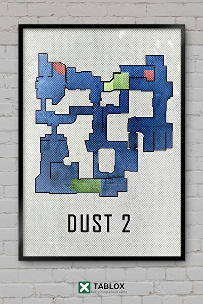 TABLOX Dust2 Map White White Blue Mavi Csgo Game Map Frame View Decorativ MDF...