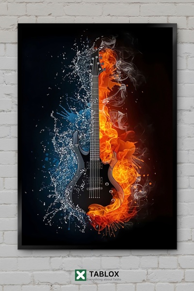 TABLOX Ηλεκτρική Κιθάρα Elektro Gitar Ateş Su Sanat Αφίσα Τέχνης με Κορνίζα Δ...