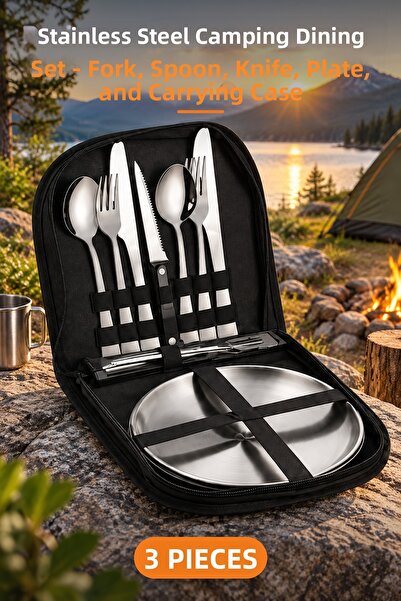 Yenilig 3-Piece Stainless Steel Camping Dinnerware Set - Fork, Spoon, Knife, ...