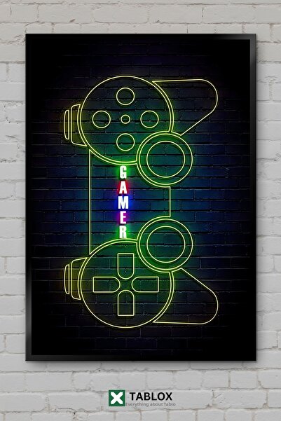 TABLOX Gamer Player Gaming Neon Αφίσα Διακοσμητικό Τέχνημα Τοίχου με Πλαίσιο ...