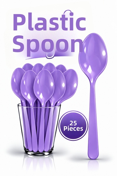 Huzur Party Store 25 Pcs Purple Colored Spoons Hard Durable Plastic Luxury Di...