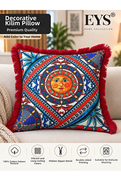 Eys Fringed Decorative Throw Pillow Cover Digital Printing Soft Texture (43X43)