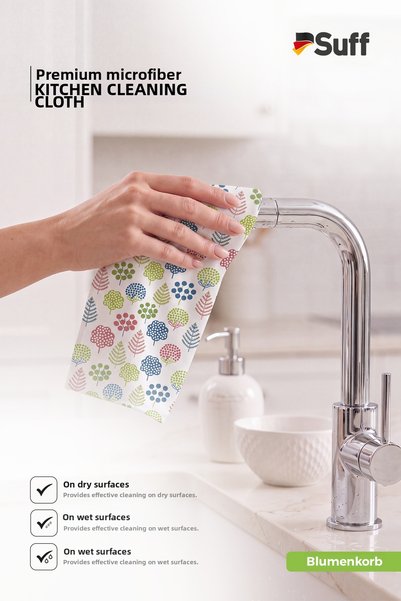 Suff Blumenkorb Microfiber Kitchen Cleaning Cloth Stain-Free Stylish Design Patterned Kitchen Cloth 70X50 cm Colorful Tree
