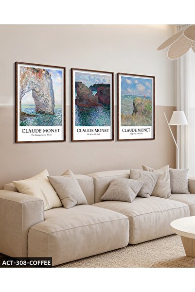 CeSht Tablou cu tematică Claude Monet, 3 piese, înrămat în lemn ACT