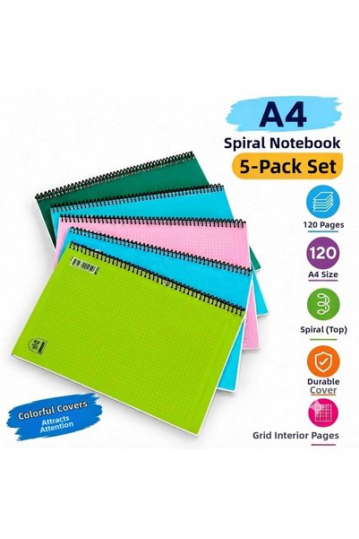 Proton A4 Spiral Checkered Notebook 120 Sheets Mixed Color Durable Cover Set ...