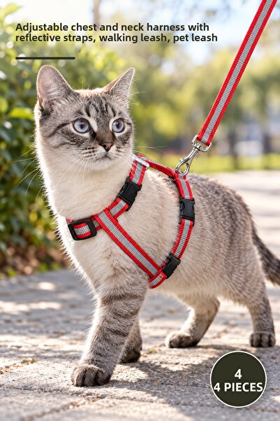 Yenilig 4 Pieces Reflective Cat Collars – Adjustable Chest and Neck Harness, ...