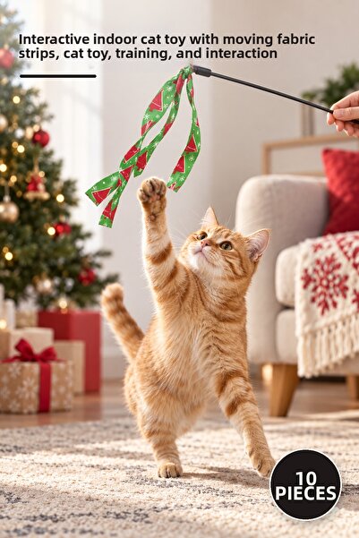 Yenilig 10 Pieces Christmas-Themed Cat Play Rods – Interactive Indoor Cat Toy...