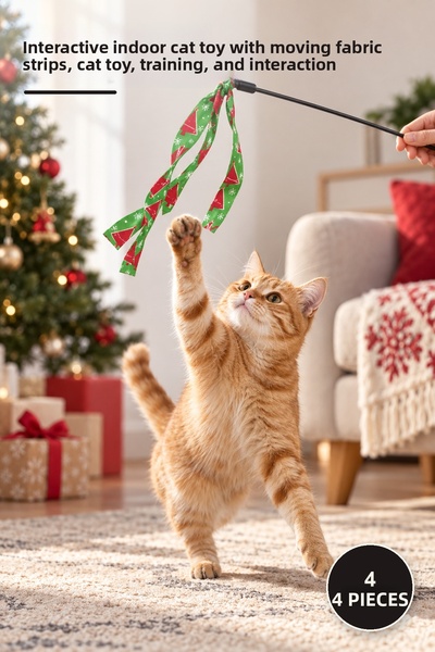 Yenilig 4 Pieces Christmas-Themed Cat Play Rods – Interactive Indoor Cat Toy ...