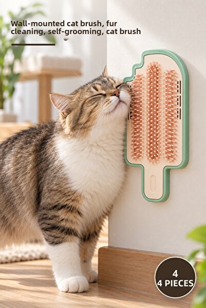 Yenilig 4 Pieces Cat Itch Relief Device – Wall Mounted Brush with Cat Grass C...