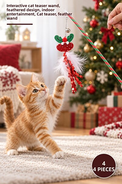Yenilig 4 Pieces Christmas-Themed Bell-Cat Fishing Rods – Interactive Cat Fis...