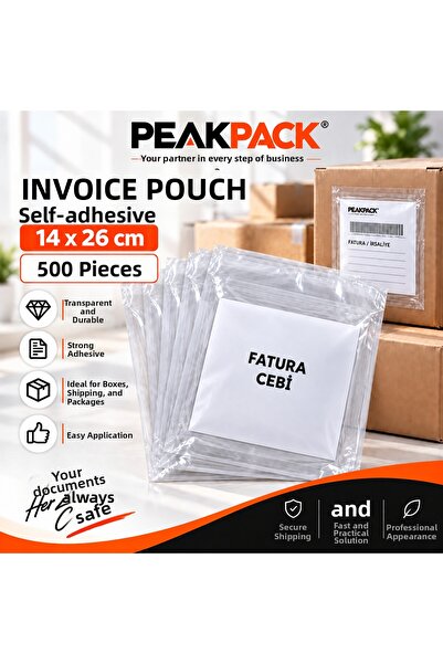 PEAKPACK Invoice Pocket – Adhesive Shipping Document Pocket 14 X 26cm – 500 Pieces