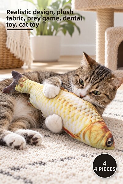 Yenilig 4 Pieces of Cat Toy Plush Fish – Realistic Design, Plush Fabric, Hunt...