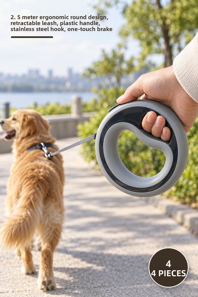 Yenilig 4 Pieces Automatic Dog Leash – 2.5 Meters Ergonomic Round Design, Ret...