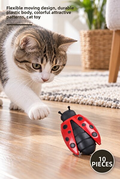 Yenilig 10 Pieces Ladybug Cat Toy – Wind-Up Moving Design, Durable Plastic Bo...