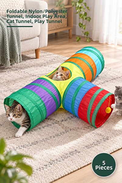 Yenilig 5 Pieces Cat Play Tunnel – Foldable Nylon/Polyester Tunnel, Indoor Pl...