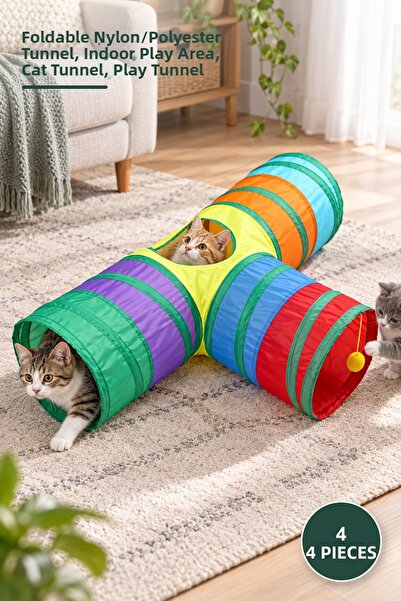 Yenilig 4 Pieces Cat Play Tunnel – Foldable Nylon/Polyester Tunnel, Indoor Pl...