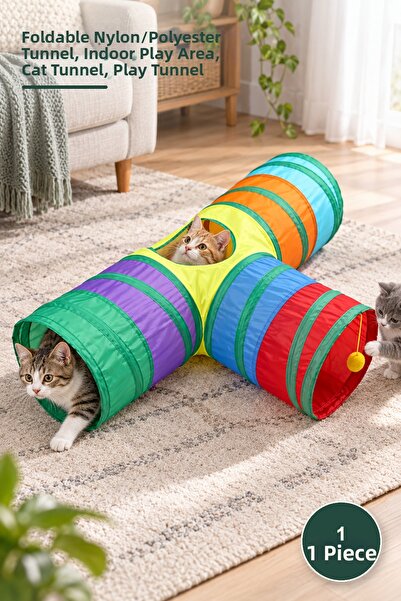 Yenilig 1 Piece Cat Play Tunnel – Foldable Nylon/Polyester Tunnel, Indoor Pla...
