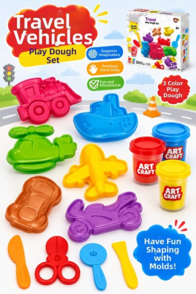 SUDESA OYUNCAK Travel Toys Dough Set 3 Colors Play Dough Toy Molds and Shapin...