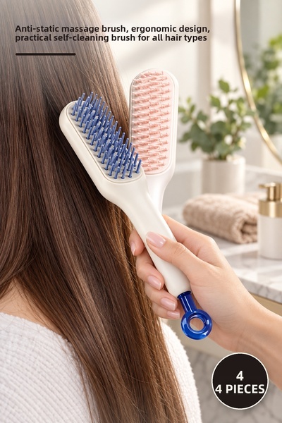 Yenilig 4 Pieces Self-Cleaning Hair Combs – Anti-Static Massage Comb, Ergonom...
