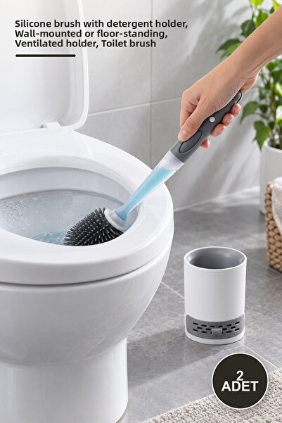 Yenilig 2 perii de toaletă – perie din silicon cu recipient pentru detergent,...