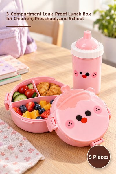Yenilig 5-Piece Nutrition and Food Set – 3-Compartment Leak-Proof Flask Compa...