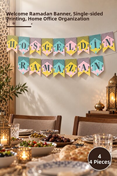 Yenilig 4 bucăți de bannere colorate pentru Ramadan – cu mesaj de bun venit R...