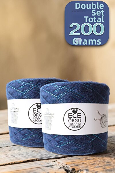 Ece Örgü Tasarım Atölyesi Ocean Blue Two-Fold Angora and Blue Glitter Mix Des...